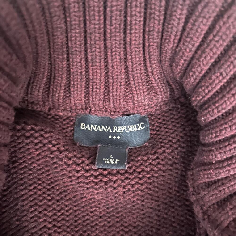 Banana Republic Sweater Men's Sz M Burgundy Cable Knit Button Collar Preppy - Picture 2 of 7